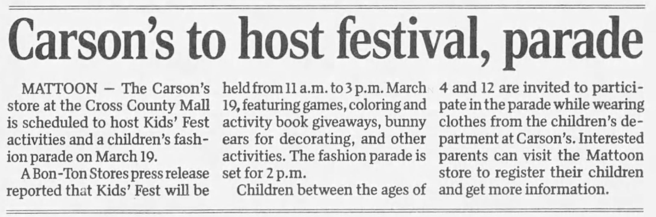 Carson's to host festival, parade